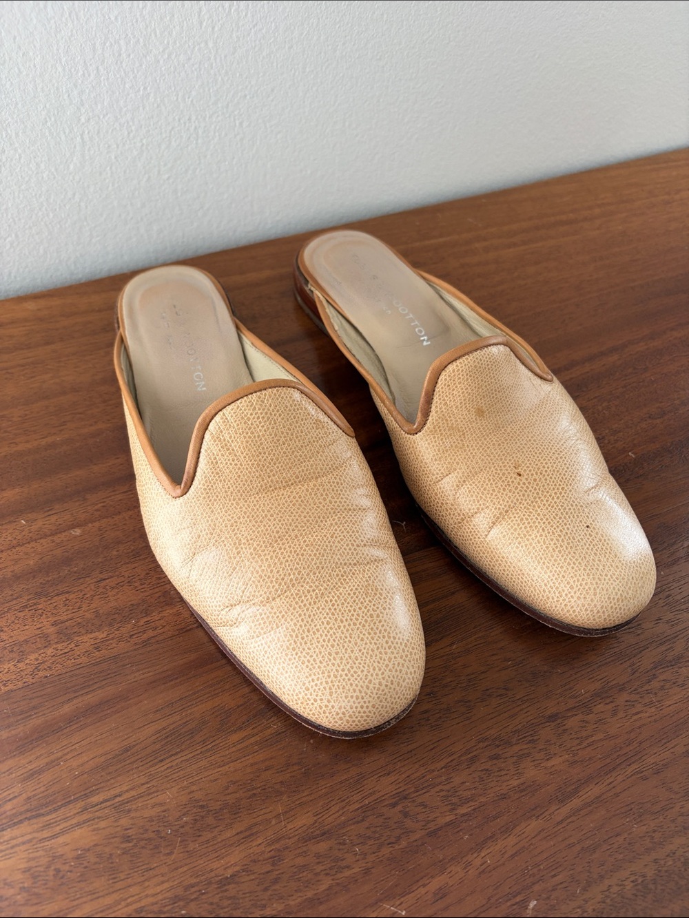 Stubbs and Wootton Tan Leather Slip-On Mules